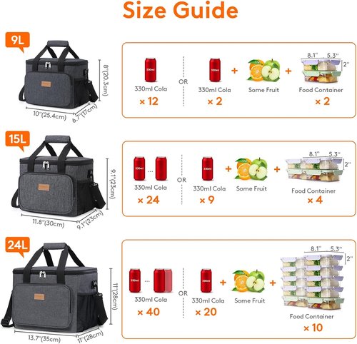 Lifewit Insulated Lunch Bag - Large Soft Cooler Tote for Adults | Dark Gray, 24-Can Capacity (15L)