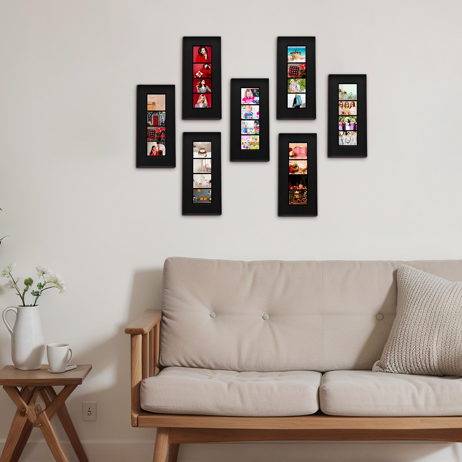 Briwooody 4 Pack Photo Booth Frames 2x6 Photo Strip Frame with Stand Wooden Wall and Tabletop Display Film Picture Holder with Clear Glass for Wedding Grad Baby Shower Picture Booth(Black)