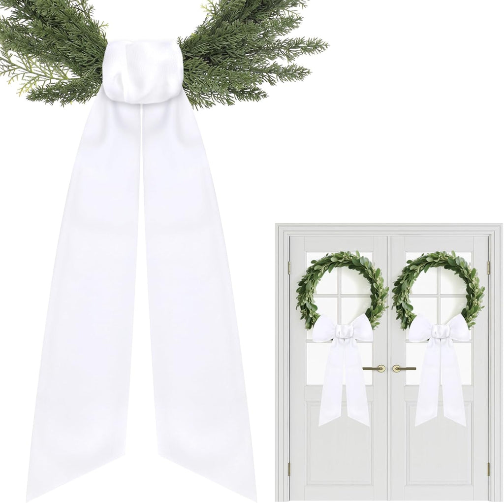 White Wreath Sash - 2 Pcs 60 Inch Plain Sashes for Wreaths & Garland | Indoor/Outdoor Decor