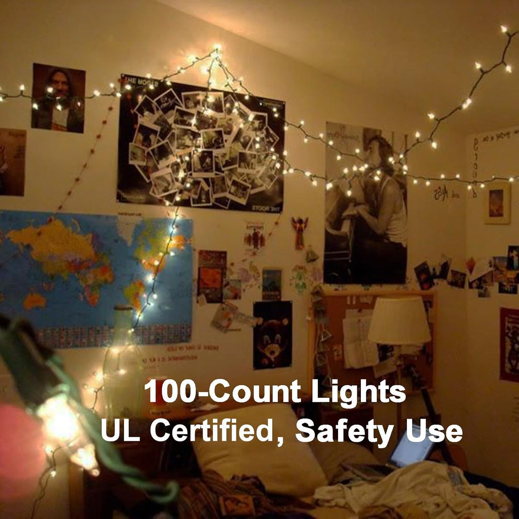 ODEETRONIC Christmas Lights - 21.63ft 100 Count Warm White Incandescent Mini Lights | UL Certified Outdoor & Indoor Decor