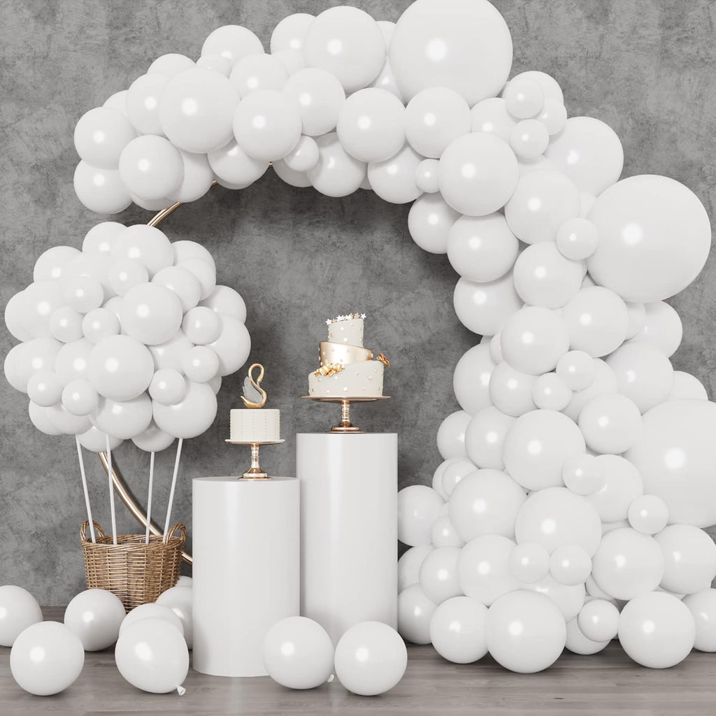 RUBFAC White Balloons - 129-Piece Set in Various Sizes for Engagement, Wedding, and Party Decor