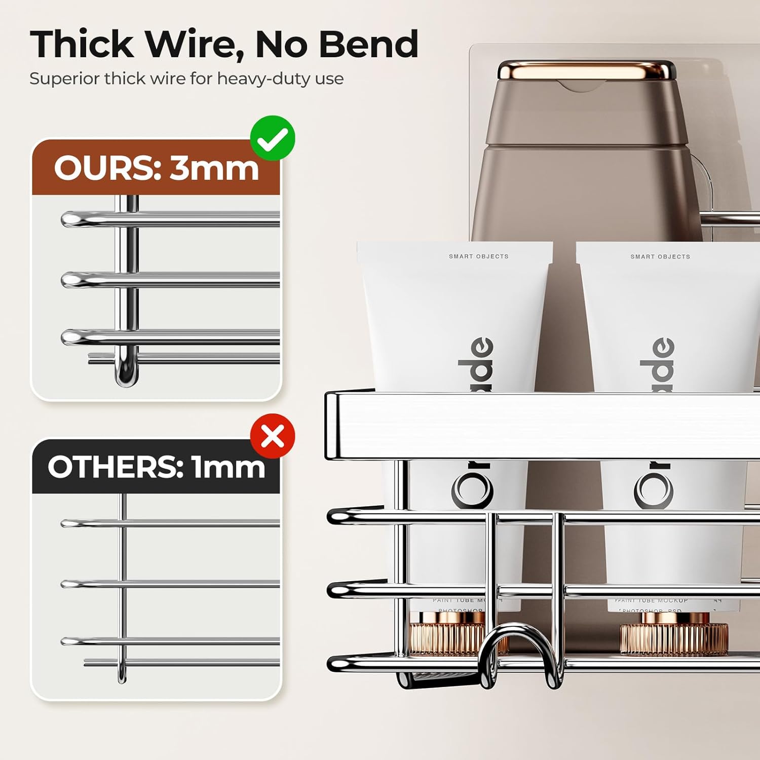 Orimade Shower Caddy - Wall-Mounted Soap Dish Holder with 5 Hooks | Stainless Steel, Silver - 3 Pack
