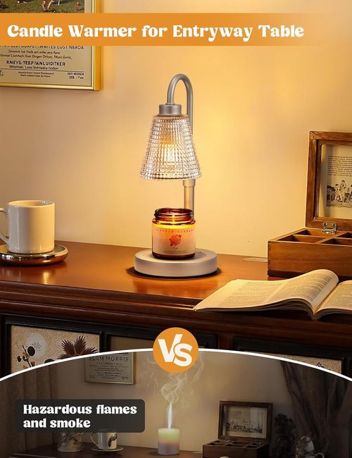 Innqoo Candle Warmer Lamp - Dimmable Gray Design with Timer | Adjustable Height for Jar Candles & Wax Melts
