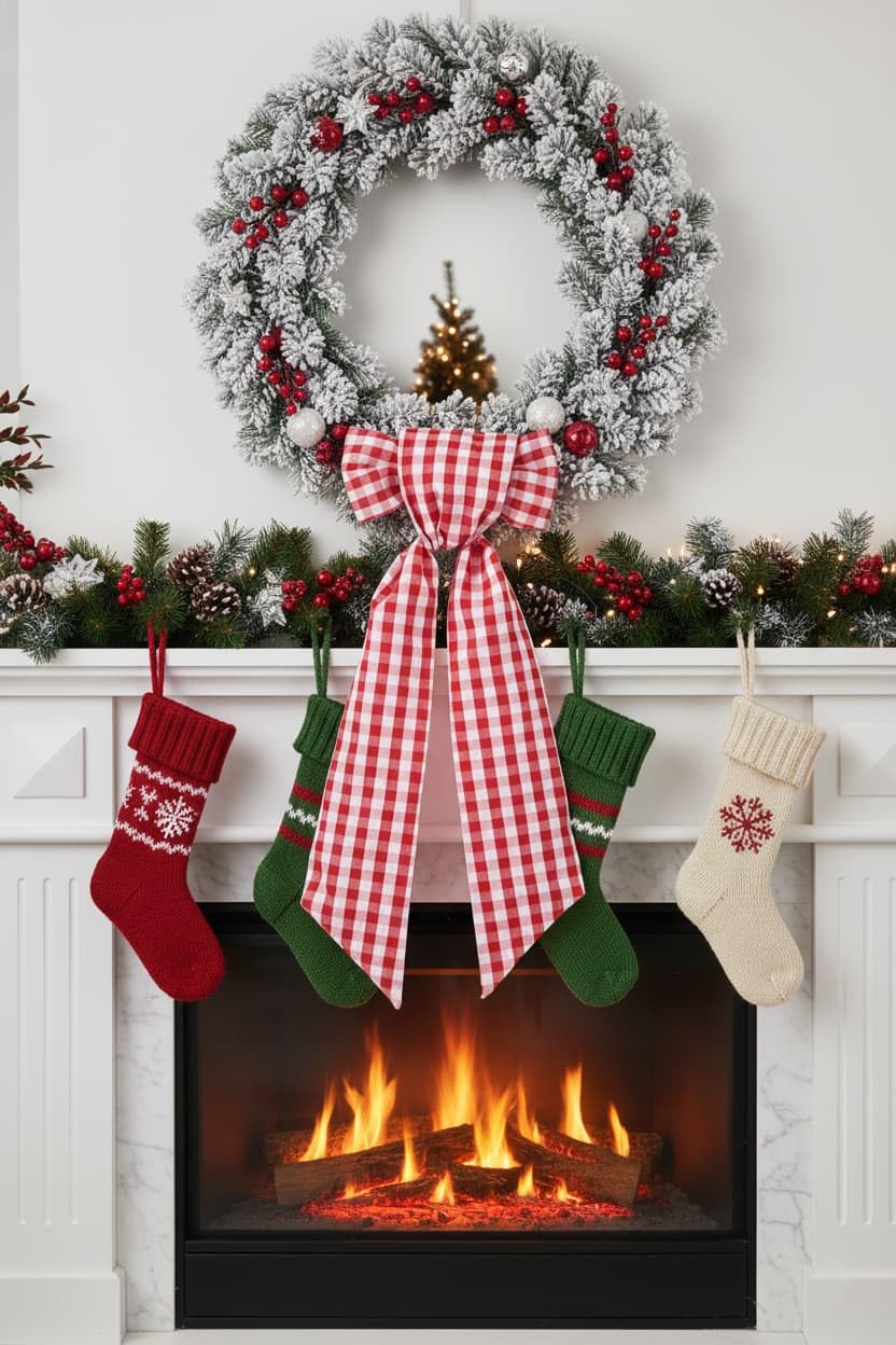 NUVCELKA Red White Plaid Wreath Sash Front Door Decoration, Blank Sash Christmas Valentine Wedding Holiday Party Bow Ribbon Accessories Indoor Outdoor Farmhouse Home Decor