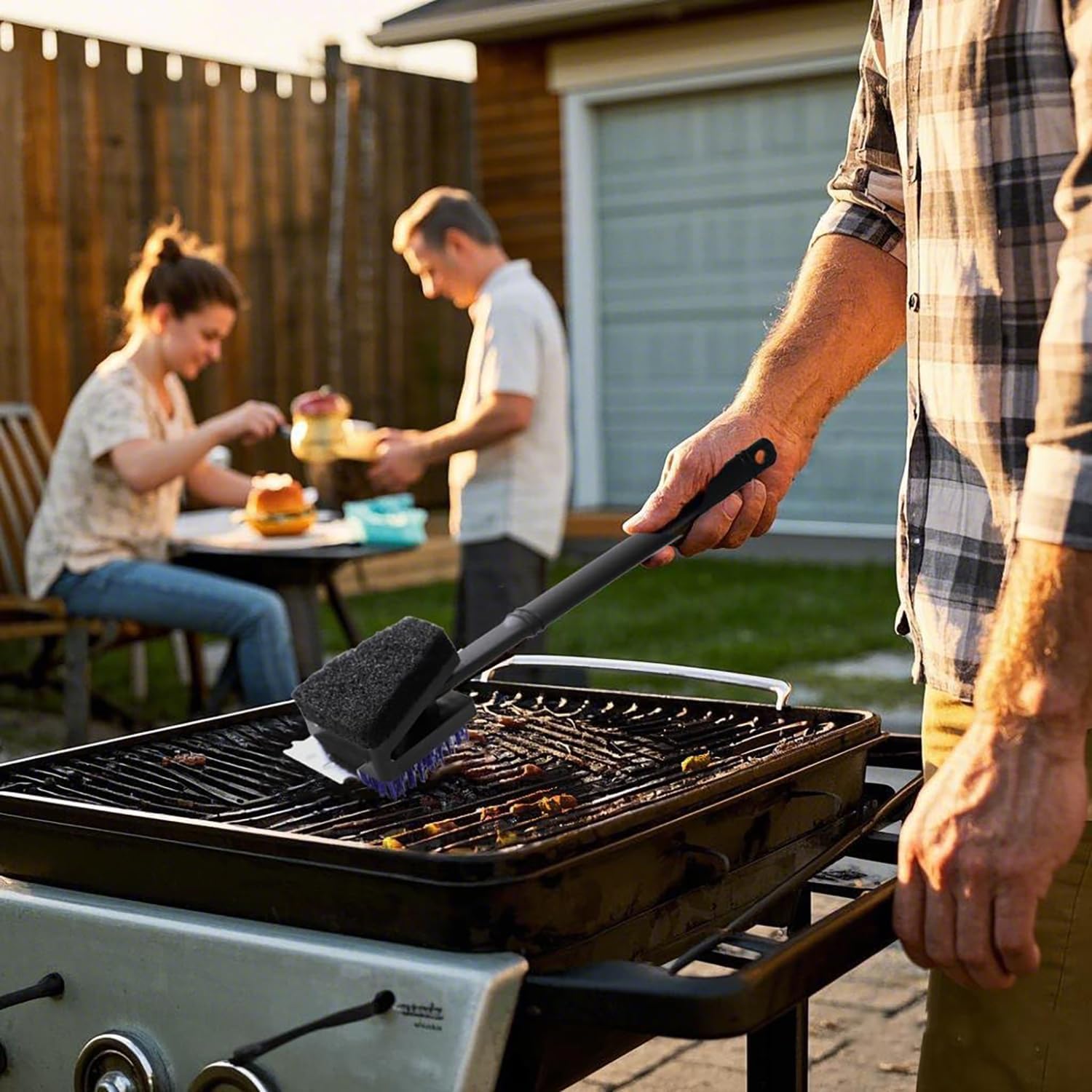 Skiennix Nylon Grill Brush - Safe Bristle-Free BBQ Cleaning Kit | 3-Piece Set for Outdoor Grills