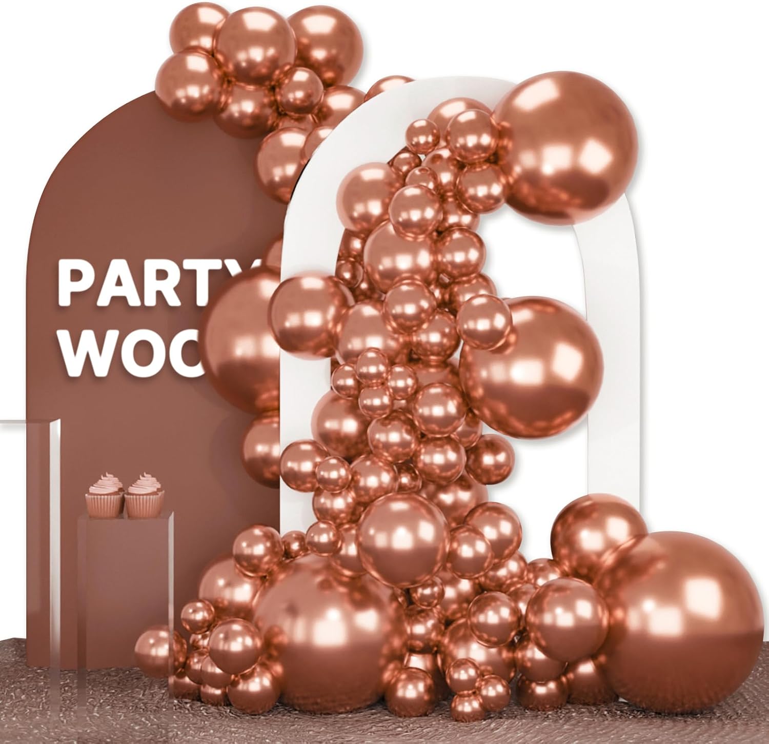 PartyWoo Rose Gold Balloons - 140-Piece Arch Kit with Various Sizes for Birthday & Wedding Decor