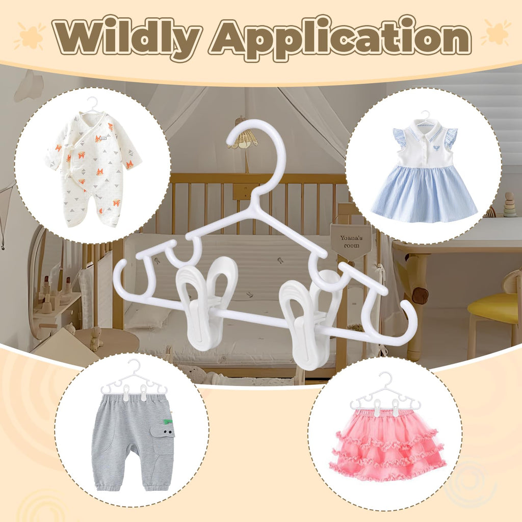Nursery Baby Hangers with Clips, 20 Newborn Kids Plastic Clothes Hangers for Toddler Pants – with 40 Clips for Children's Clothes Packs(White,60 Packs) (60, White)