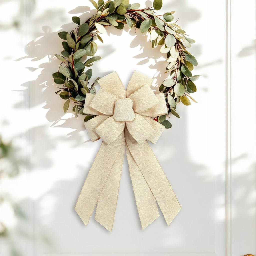 Natural Burlap Wreath Bow - Elegant Birthday & Anniversary Decor | Farmhouse Style for Front Door