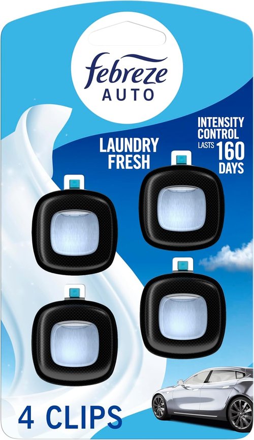 Febreze Car Air Freshener - Laundry Fresh Scent Vent Clip | Pack of 4, 0.07 oz Each