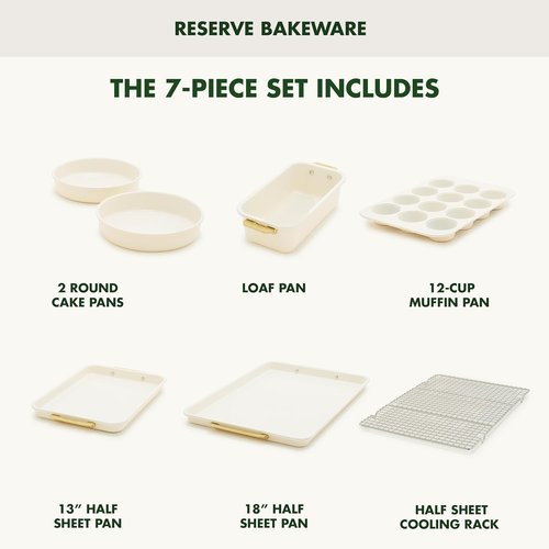 GreenPan Bakeware Set - 7 Piece Nonstick Ceramic Baking Sheets & Pans | PFAS & BPA Free, Cream