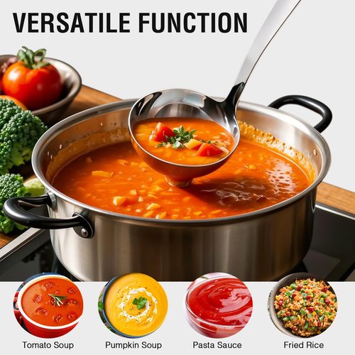 HIFIND Large Ladle Spoon 10.6 Inches Stainless Steel, Heavy Duty Mirror Polished Cooking Utensil, Dishwasher Safe, Kitchen Serving Tool, Rust-Resistant Metal Unique Soup Spoon
