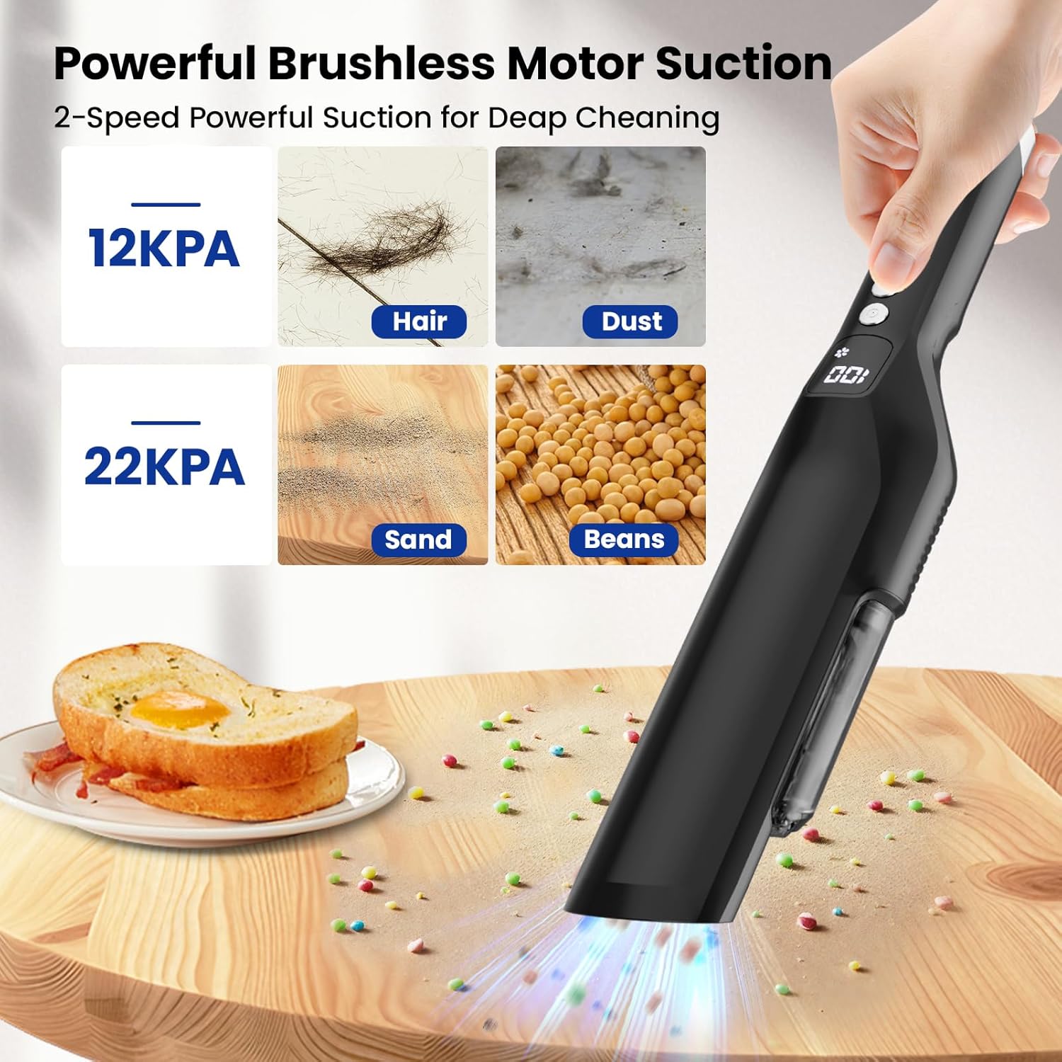 Sweepcent Handheld Vacuum - Cordless 24Kpa Car Vacuum with Brushless Motor & Charging Dock | Lightweight 1.5lbs, 2-Speed for Home, Car & Pets (Black)
