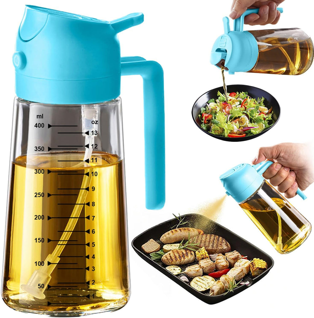 TrendPlain Glass Olive Oil Sprayer - 16oz 2-in-1 Dispenser Bottle for Cooking & BBQ - Sky Blue