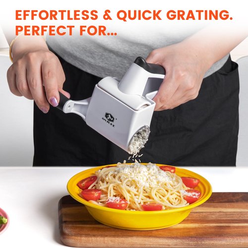 ANJUKE Rotary Cheese Grater with Handle, Manual Hand Crank Shredder with 2 Stainless Steel Drums (Fine & Coarse), Dishwasher Safe Grinder for Parmesan, Chocolate, Nuts & Kitchen Prep