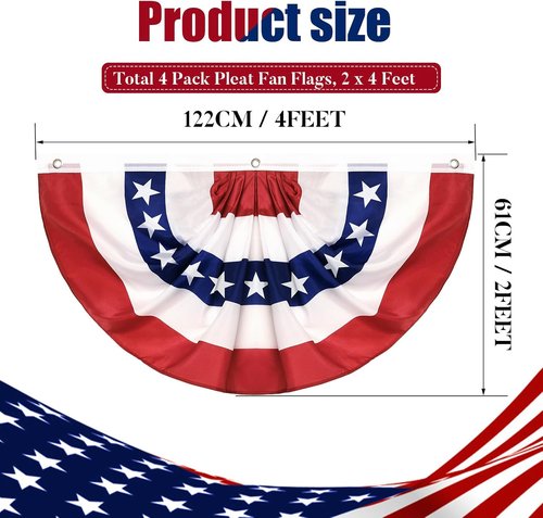 American Flag Bunting by 4Pack - 4th of July Patriotic Decorations | 2x4 FT Pleated Fan Flags