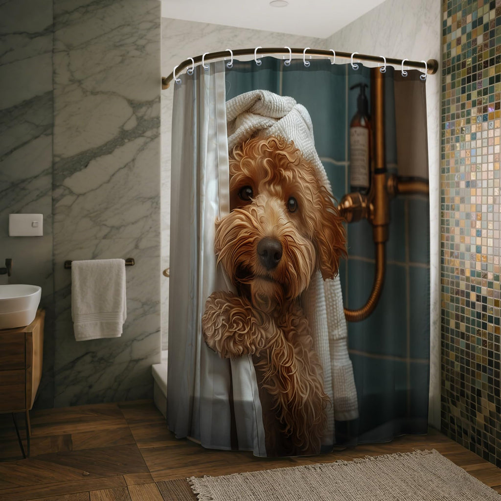 XMWYTJ Cute Teddy Dog Shower Curtains Funny Dog Barn Door Decor Polyester Fabric Waterproof Bathroom Curtains Set with 12 Hooks,71 X 71 Inches