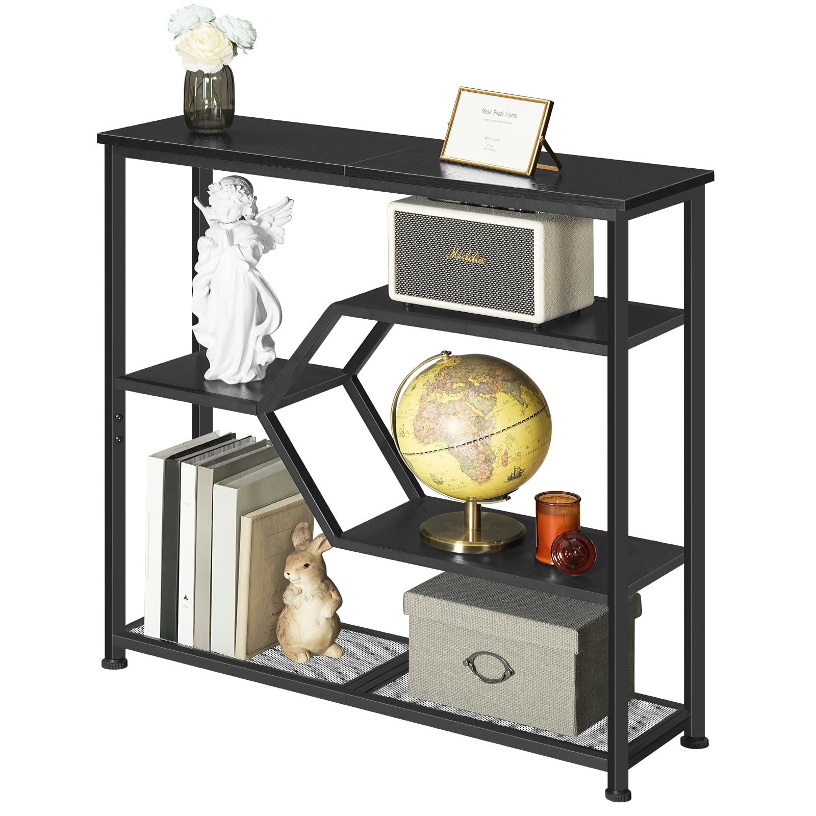 MAHANCRIS Console Table, 31.5'' Narrow Long Entryway Table, 5-Tier Thin Sofa Table with Open Storage Shelves, Foyer Table for Hallway, Entrance, Living Room, Bedroom, Black CTHB13101