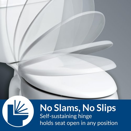 BEMIS 1955SSCT Commercial Open Front Plastic Toilet Seat, Heavy Duty Industrial No Slam Seat without Lid, Secure Installation, Made in USA, Elongated, White