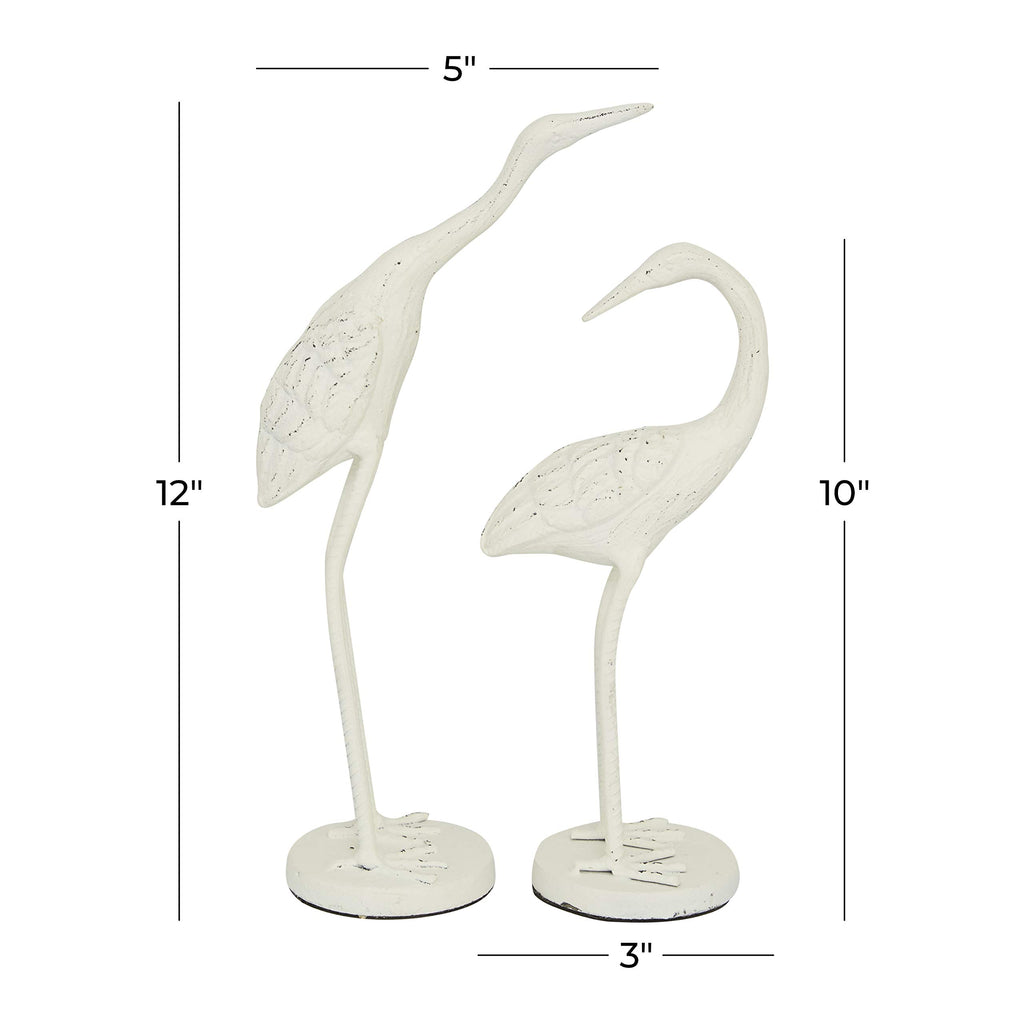 Deco 79 Metal Bird Decorative Sculpture Home Decor Statues, Set of 2 Accent Figurines 10", 12"H, White