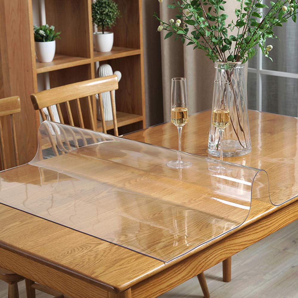 Multi Size 38x82 inch Crystal Clear Plastic PVC Dining Table Protector Mat Living Room Table Cover Protector Vinyl Table Pad Cloths for Woonden Furniture Rectangular Easy Clean Wipeable Waterproof
