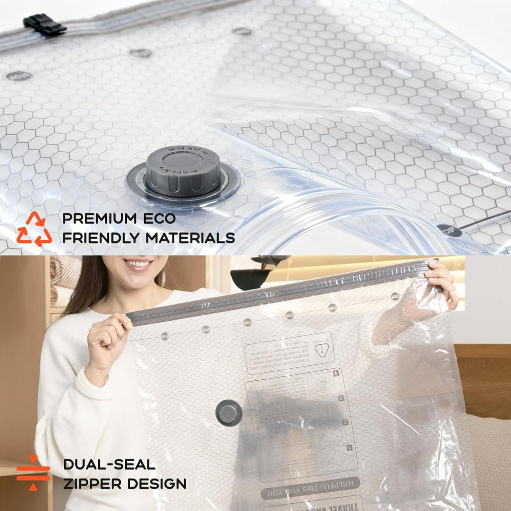 Skiennix Vacuum Bags for Clothing - 15 Pack with Rechargeable Air Pump | Space Saver for Travel & Luggage