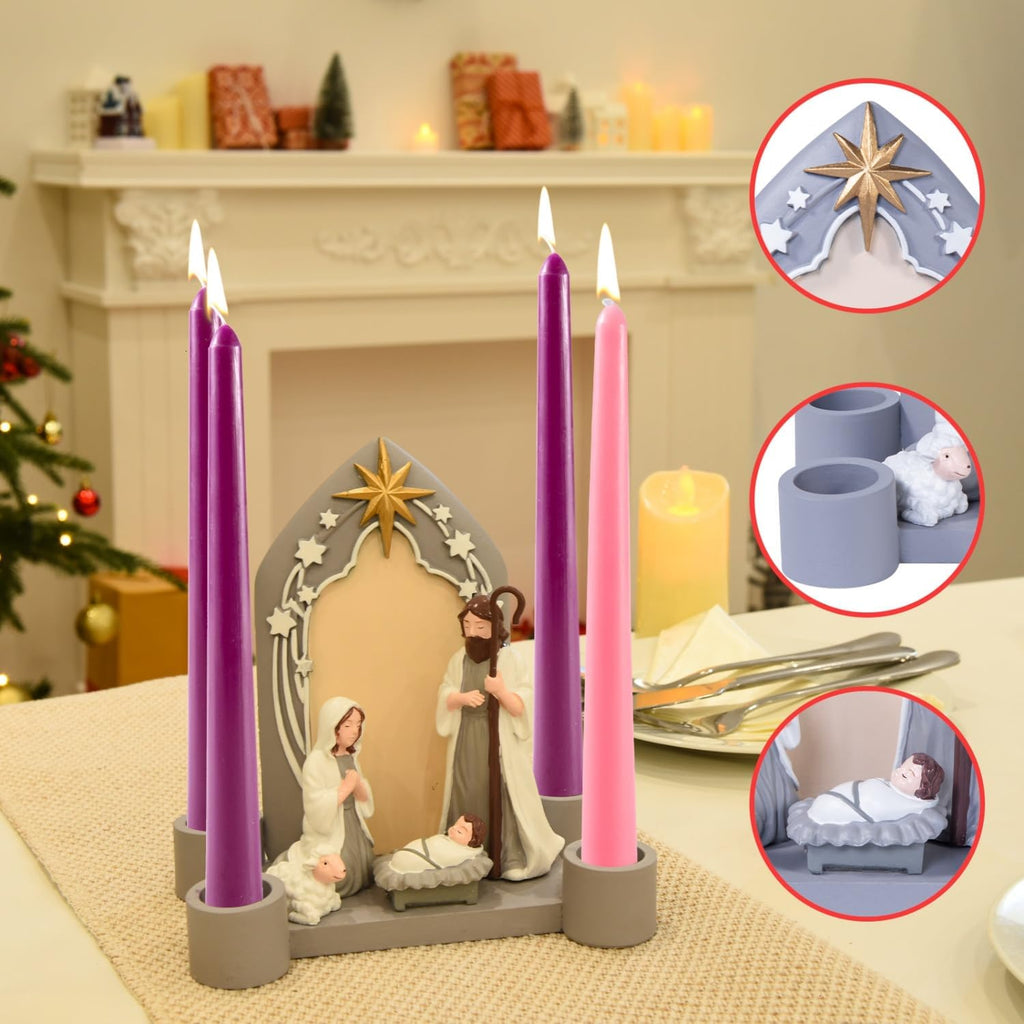 Nativity Advent Candle Holder - Elegant Resin Design for Home & Church Decor | Perfect Centerpiece