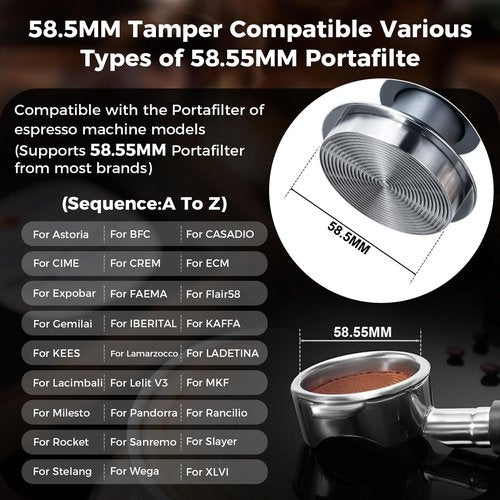 IKAPE 58mm Espresso Tamper Kit Silver 7 IN 1, Coffee Tamper Set comprising a Tamper, Distributor, Magnetic Dosing Funnel, Puck Screen, Station, WDT Tool, along with a Cleaning Towel and Brush