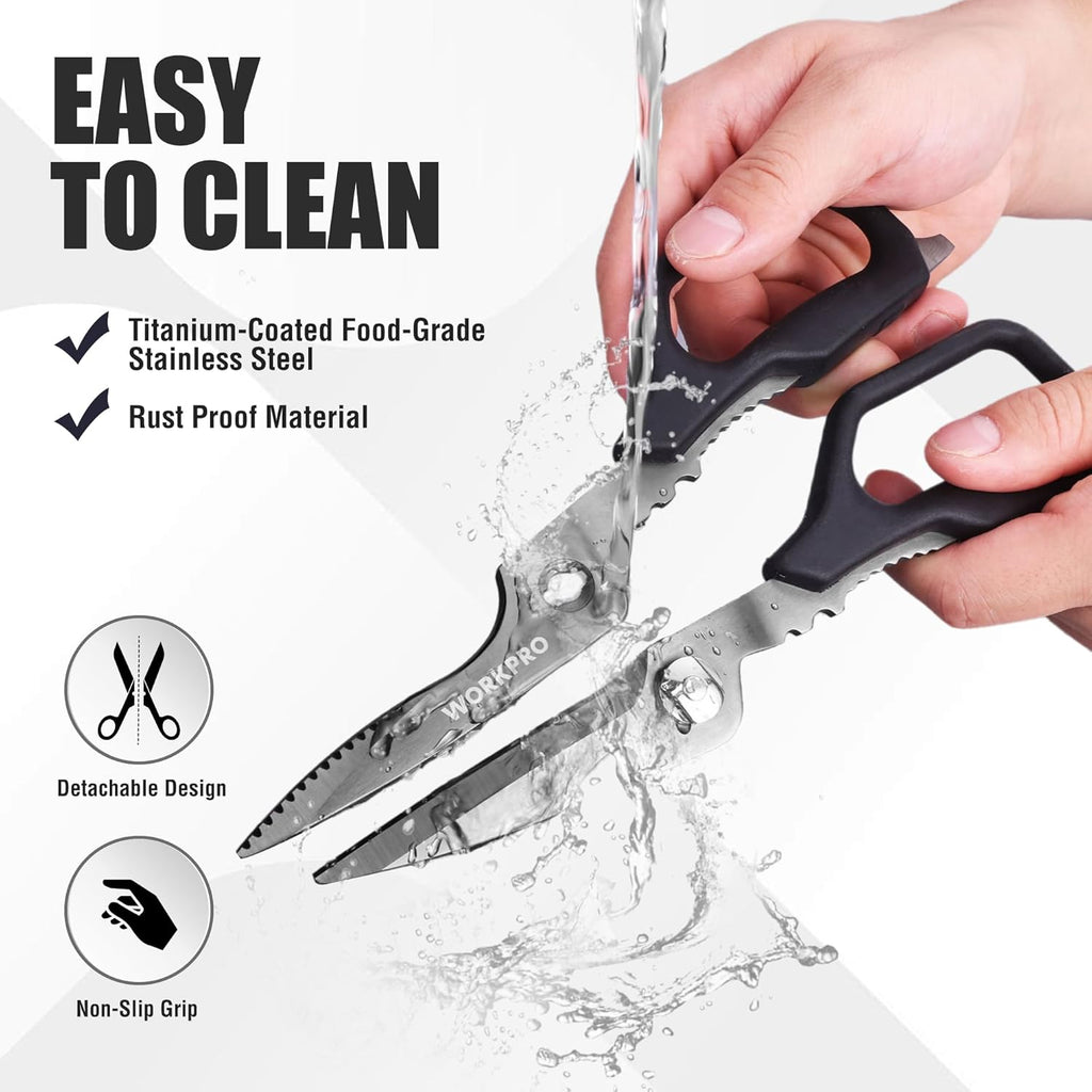 WORKPRO Kitchen Scissors - Heavy Duty Shears with Detachable Titanium Blades for Easy Cleaning | Ideal for Meat, Fish, Nuts, and Vegetables