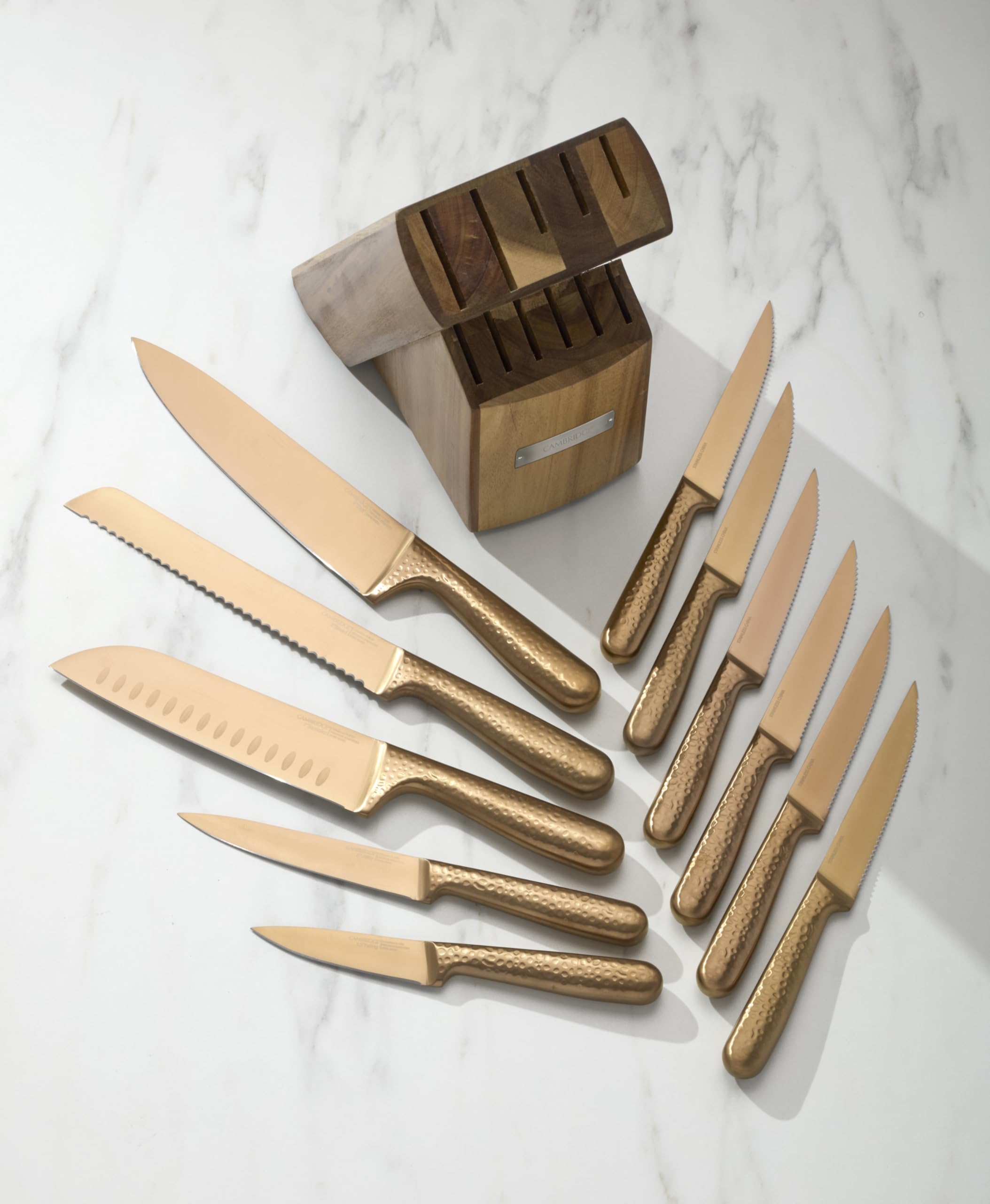 Cambridge Silversmiths Rame Hammered Copper 12-Piece Cutlery Set with Block