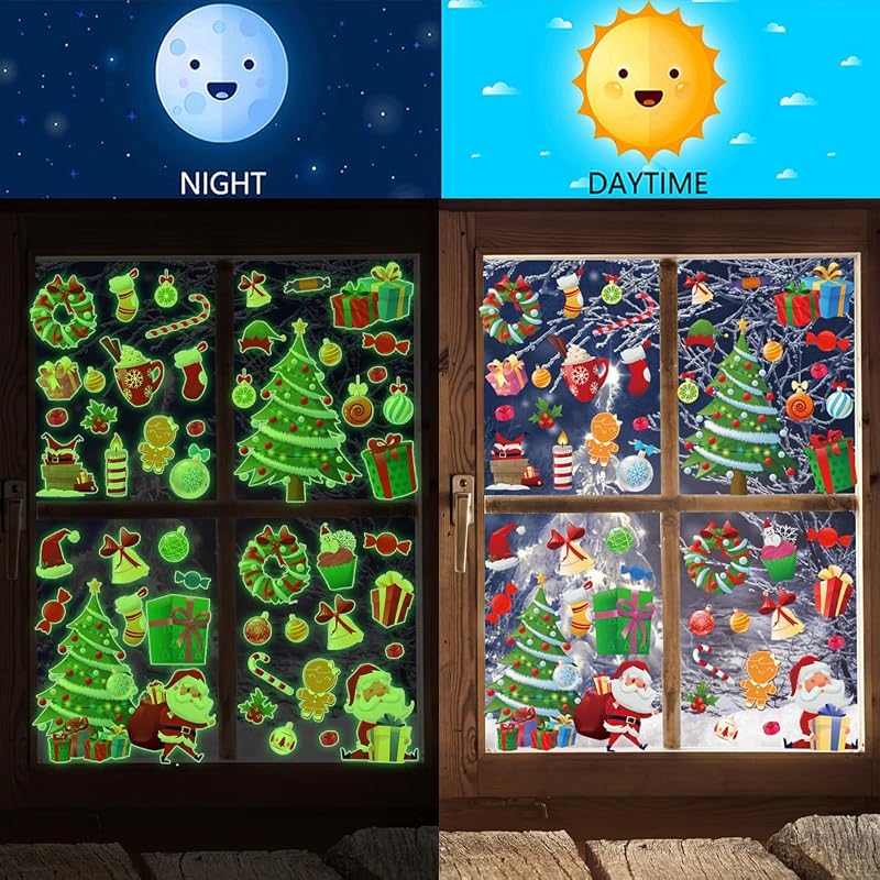 Demonwer Glow in The Dark Christmas Wall Decal Set - Green Luminous Tree & Santa (Variation: Christmas-1+Green Luminous)