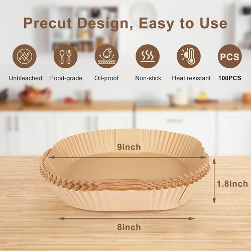 Air Fryer Liners | 8-Inch Non-Stick Disposable Sheets for Easy Cleanup | 100-Pack