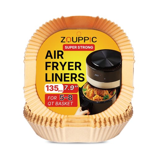 Air Fryer Liners Disposable 7.9 Inch - 135PCS, Unbleached Parchment Paper Liners for 5-8 QT Air Fryer, Non-Stick Oil-Proof Baking Paper for Oven, Microwave, Easy Cleanup, Square