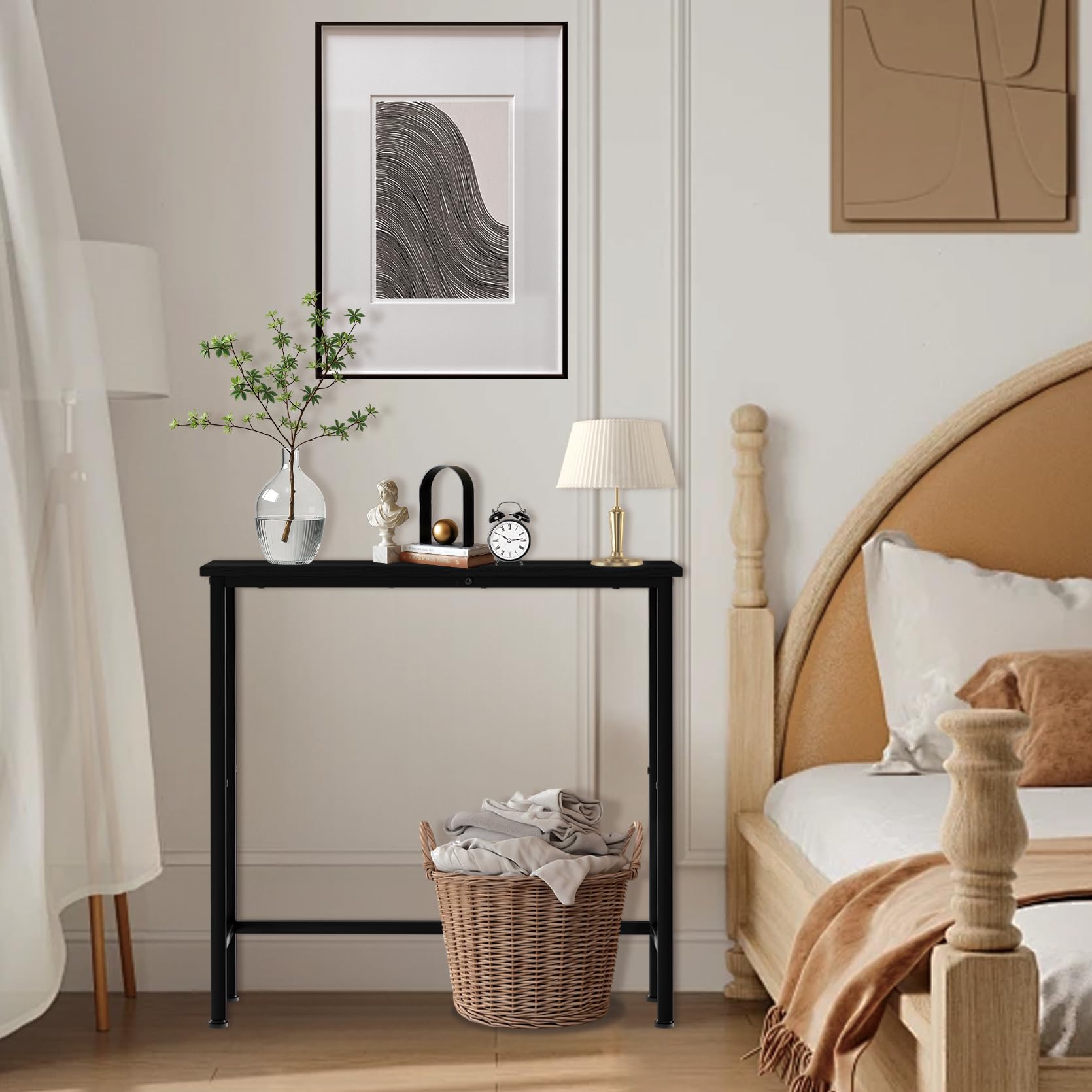 Mordchil HF Narrow Console Table, 29.5" Small Entryway Table, Thin Hallway Tables, Slim Sofa Side Tables for Hallway, Living Room, Bedroom, Foyer, Wood-Grained Black