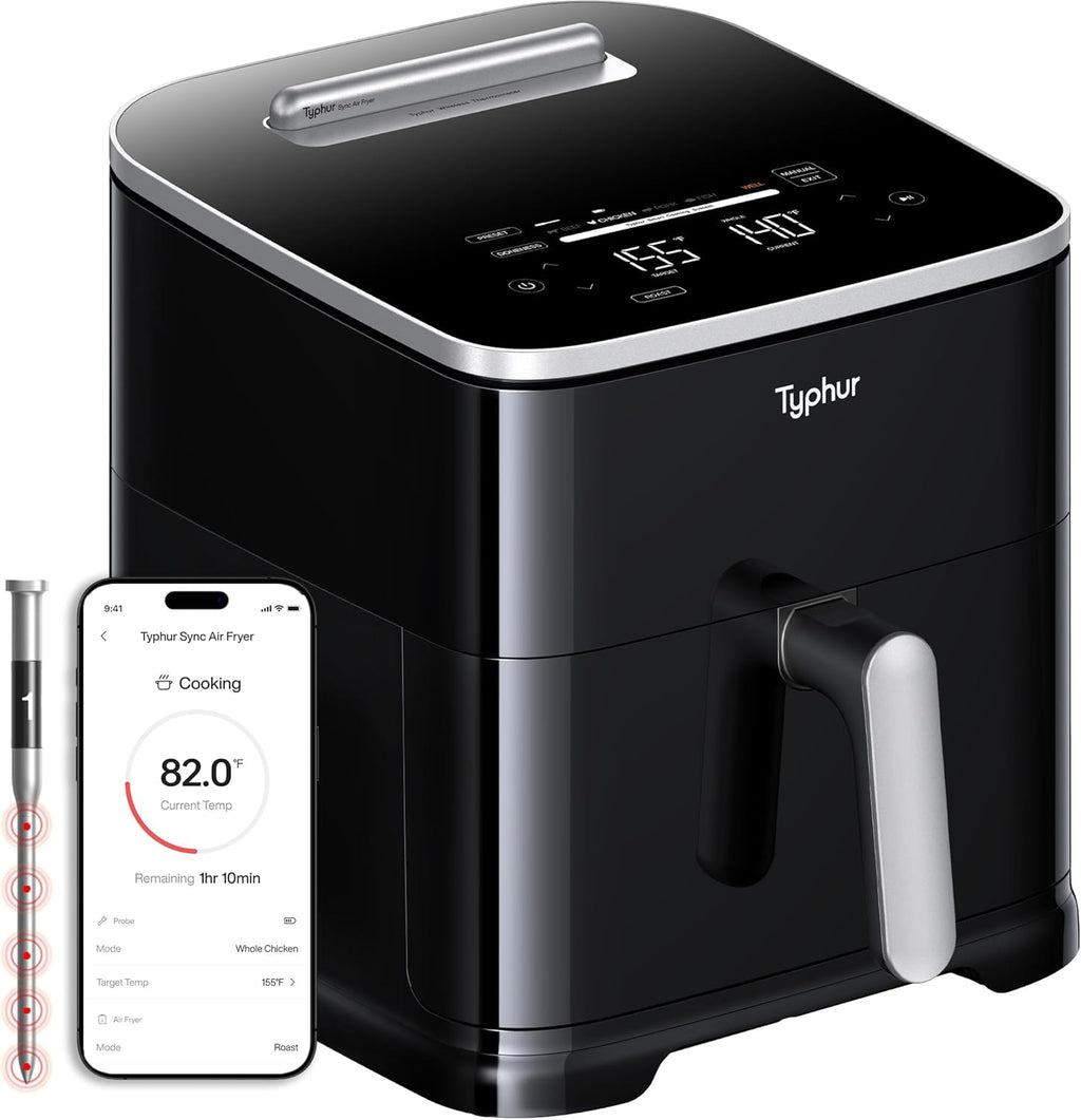 Typhur Sync 8QT AI Smart Air Fryer - 9-in-1 Non-Toxic Ceramic with Wireless Thermometer | Cooks 6lb Chicken