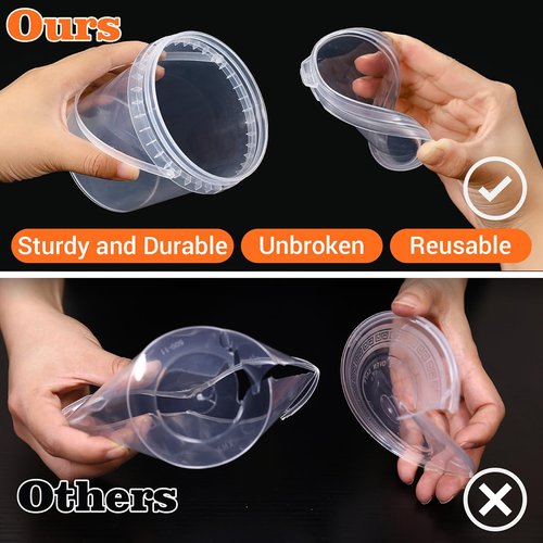 Airtight Clear Plastic Bucket with Lid, Ice Buckets for Parties, Reusable Ice Cream Tub with Handle, Food Storage Container, Food Grade Freezer and Microwave Safe for Sauce, Soup (16 OZ/500 ML)