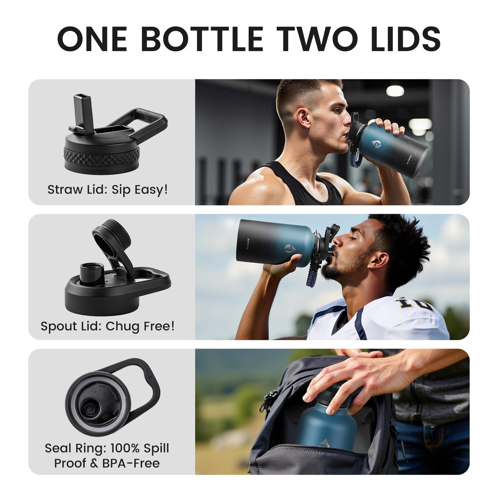 RAYMYLO 64oz Insulated Water Bottle, Triple Wall Vacuum Stainless Steel Water Bottles - Keeps Cold 48H, Reusable Half Gallon Jug for Gym, Sports, Camping, Hiking,Travel, Starry Sky-Indigo/Black
