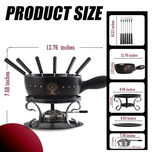 Artestia Ceramic Fondue Pot Set for Cheese & Chocolate, 2L Fondue Set for 6 People with Burner, Stand & Forks, Swiss Style Melting Pot for Party, Date Night & Gift