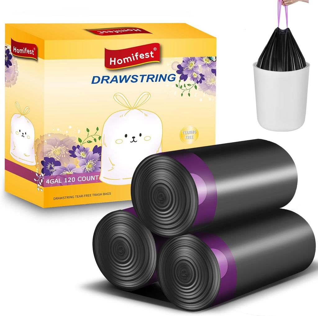 Regine Switzerland 4 Gallon Drawstring Trash Bags - 120 Count, Durable Black Design