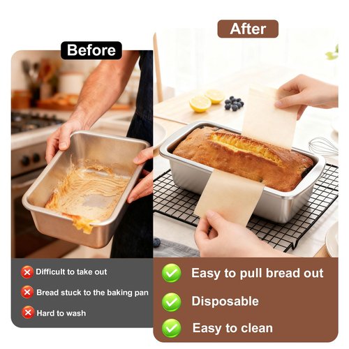 ZANHIX 100 Pcs Loaf Pan Liners 8x4 Inch, Non-Stick Disposable Brown Parchment Paper, Bread Pan Liners for Baking Toast, Cakes & Banana Breads - Greaseproof Loaf Liners for Baking Pans