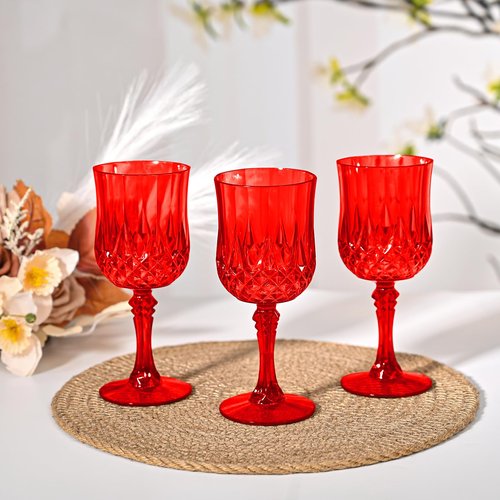 48 Pcs Red Plastic Wine Glasses, Plastic Goblets for Parties, Vintage Wine Glasses Bulk, Reusable Drinking Glass, Drinkware Cups for Wedding Party Reception Event Supplies