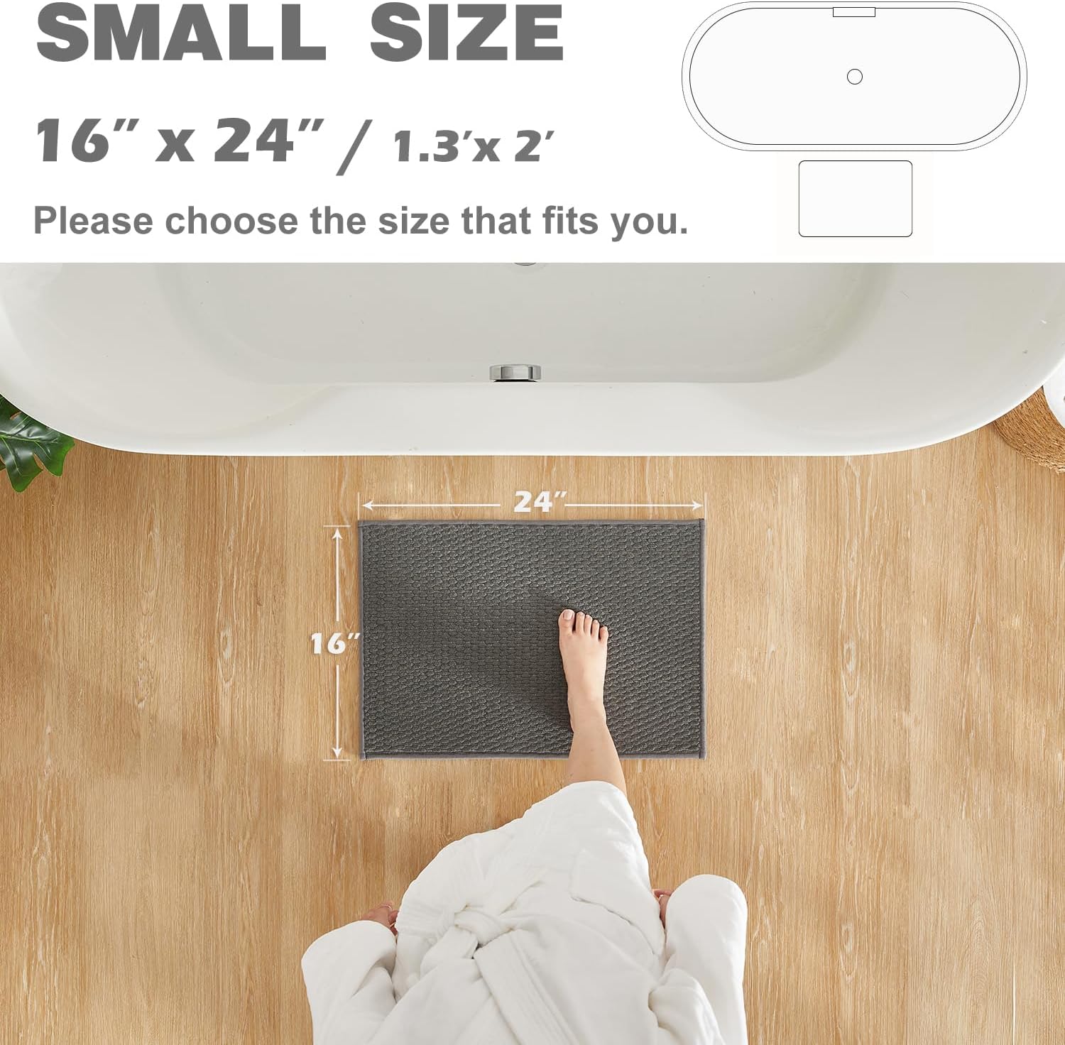 TYUU Bathroom Rug - Non-Slip, Super Absorbent & Quick-Dry Mat | Dark Grey 16"x24"