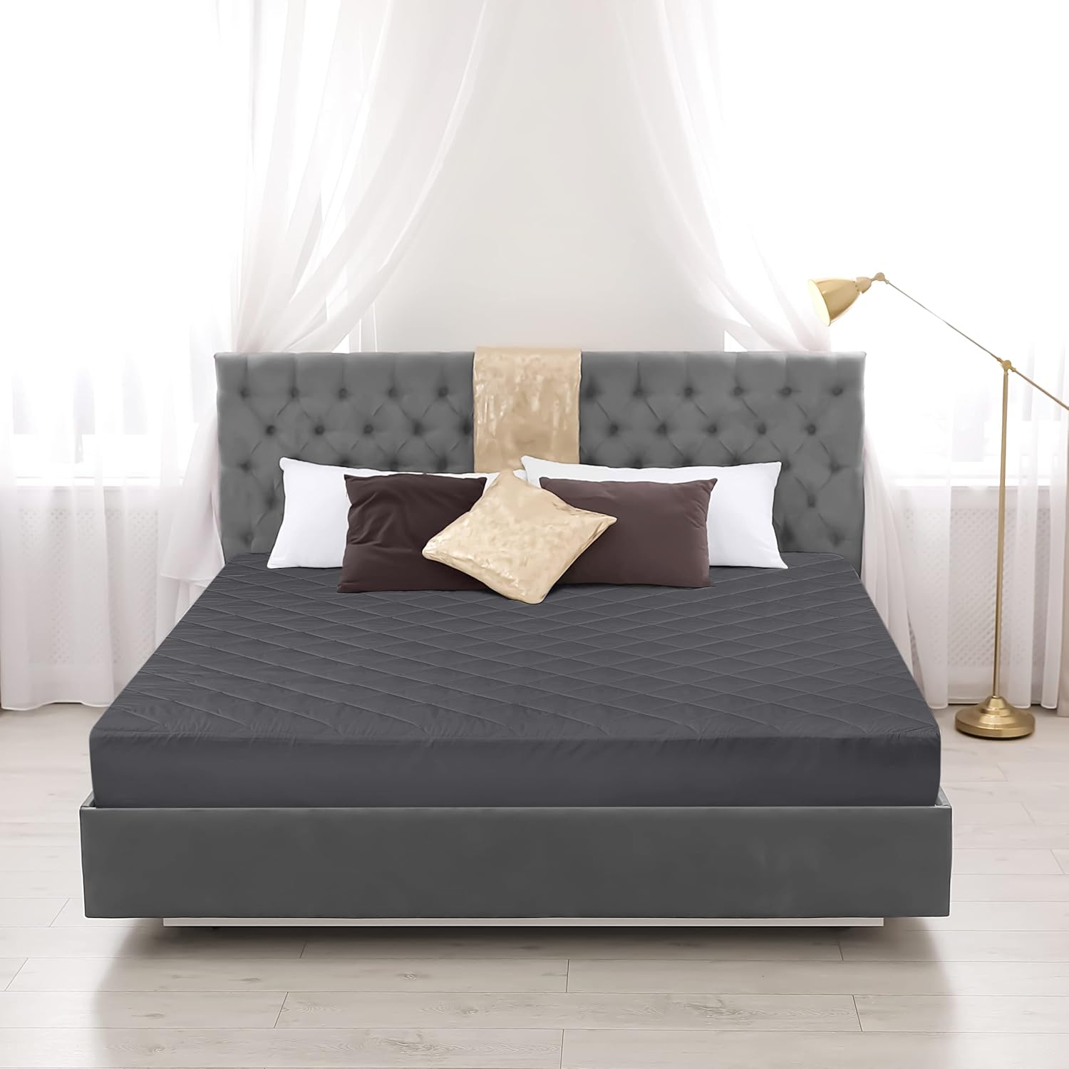 Utopia Bedding Quilted Fitted Mattress Pad - Full Size Deep Pocket Protector | Machine Washable Grey