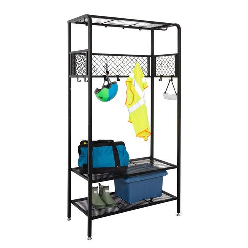 Honey-Can-Do Garage Entryway Storage Unit With Light, Hooks and Clothes-Hanging Bar, Black SHF-09842 Black