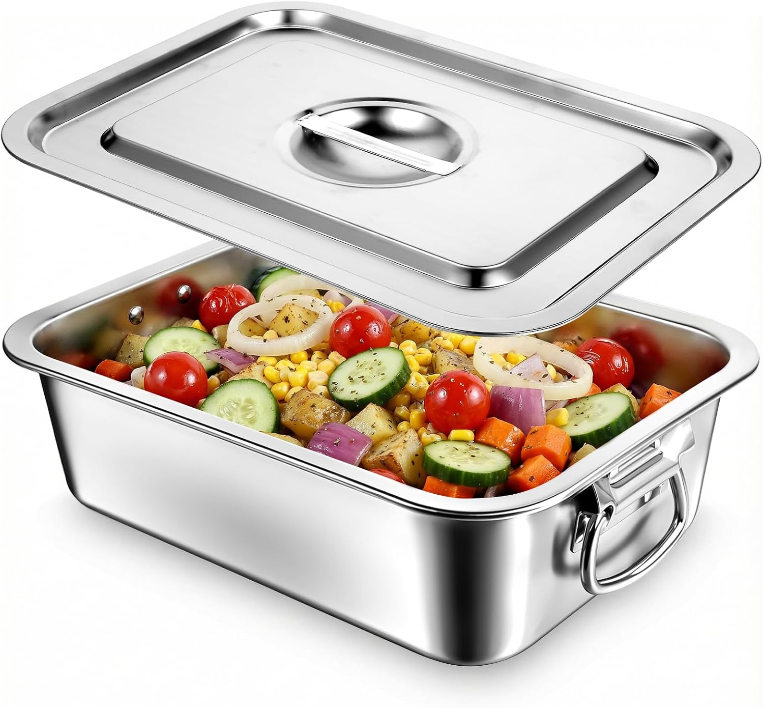 Stainless Steel Lasagna Pan by [Brand Name] - 4 Inch Extra Deep with Lid & Handles | 14x10.6 Inch Nonstick Roasting Dish
