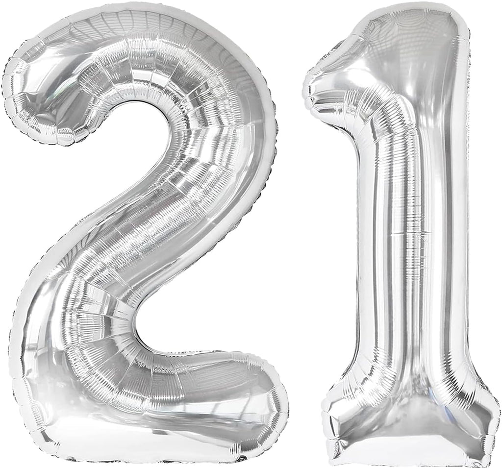 Number 21 Balloon by Silver | 40-Inch Metallic Decoration for 21st Birthday Celebrations