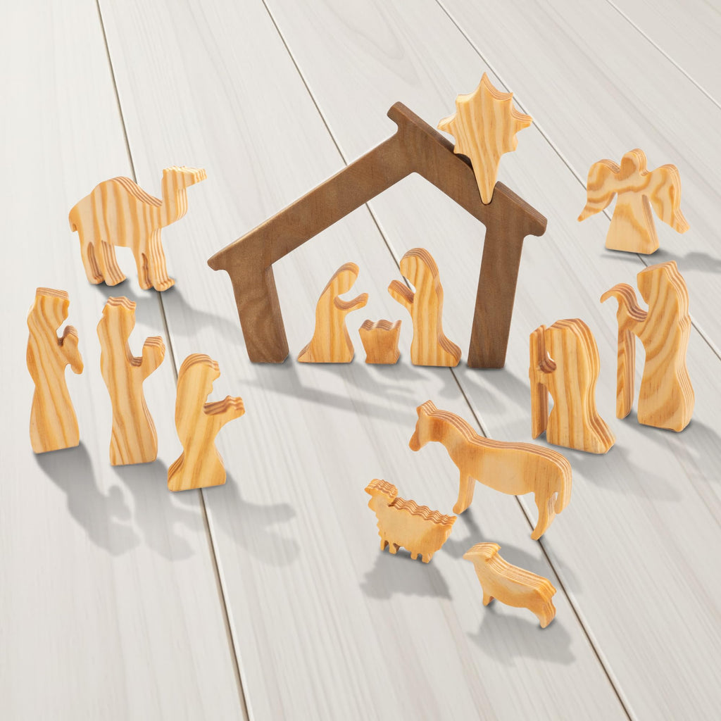 Wooden Nativity Set – Nativity sets & figures | Xmas nativity set – christian christmas decor – Christmas Décor 2025 – Natural Solid Wood Tabletop – Xmas christian set