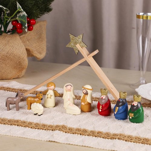 Juegoal Christmas Nativity Sets, Set of 11 Mini Nativity Scene Resin Figurines, Xmas Holy Family Cute Table Ornaments, Religious Holiday Collection Gifts, Baby Jesus Nativity Mantle Shelf Decor