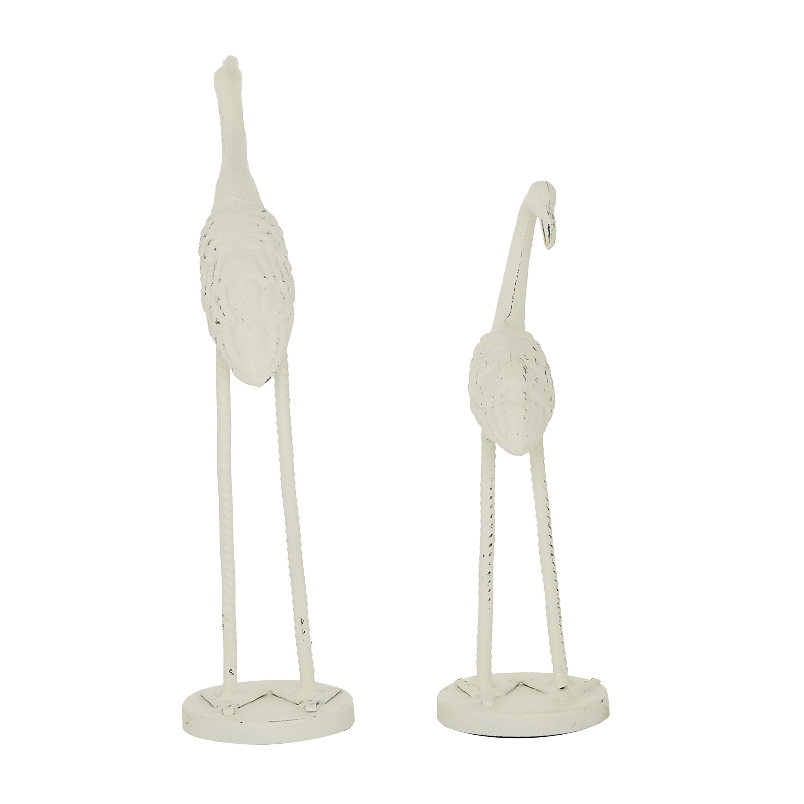 Deco 79 Metal Bird Decorative Sculpture Home Decor Statues, Set of 2 Accent Figurines 10", 12"H, White