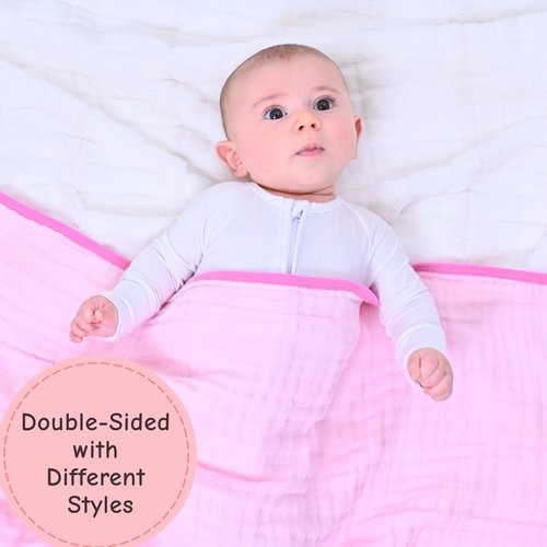 LollyBanks Baby Blanket, 100% Organic Cotton Muslin Quilt for Girls, 47 x 47 Inches Toddler Quilt, Soft and Breathable 6-Layer Newborn Blankets, Crib Bedding Essential (Gemstone Heart Print)