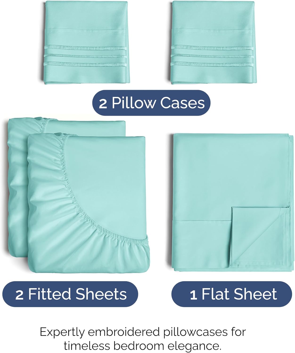 Split King Size 5-Piece Sheet Set | Comfy, Breathable & Cooling Bedding - Luxury Hotel Quality - Deep Pockets, Soft, Wrinkle-Free - Oeko-Tex Certified - Spa Blue